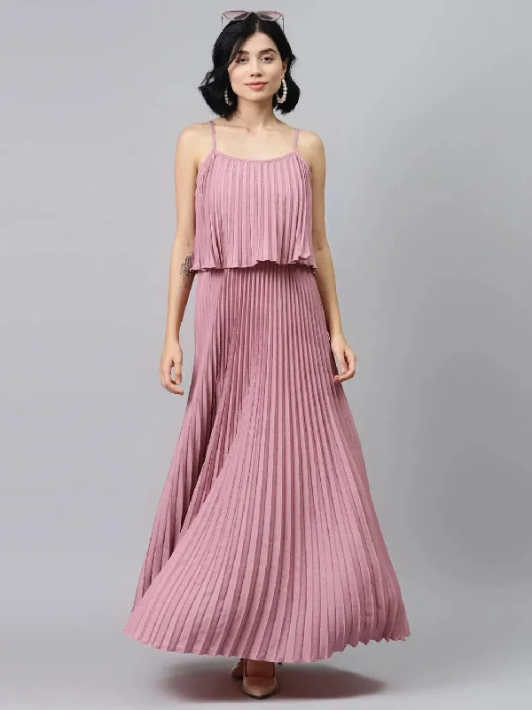 Baked Pink Strappy Pleated Maxi Dress