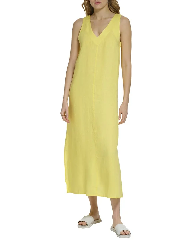 DKNY V-Neck Linen Maxi Dress