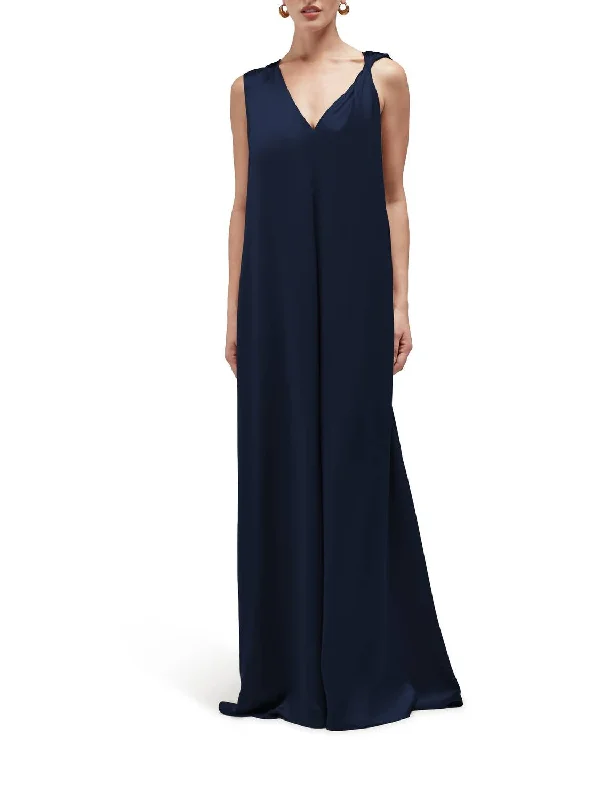 Faith Silk Maxi Dress In Midnight Blue