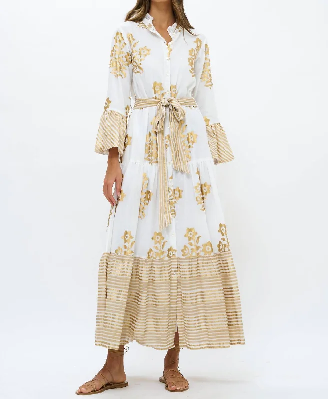 Ruffle Collar Bell Maxi In Gold Jakarta