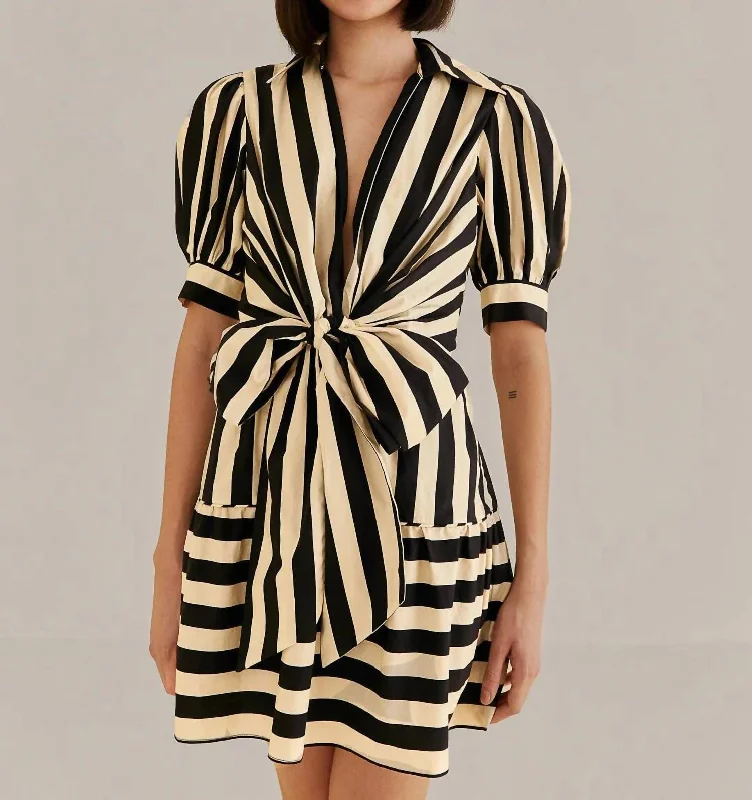 Short Sleeve Mini Dress In Mixed Stripes Black