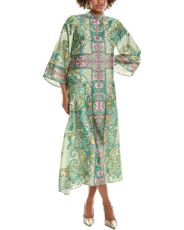 Teri Jon by Rickie Freeman Twill Mock Neck Paisley Maxi Dress