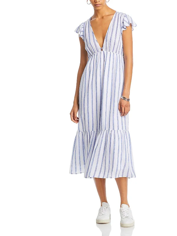 Tina Womens Striped Cotton Maxi Dress