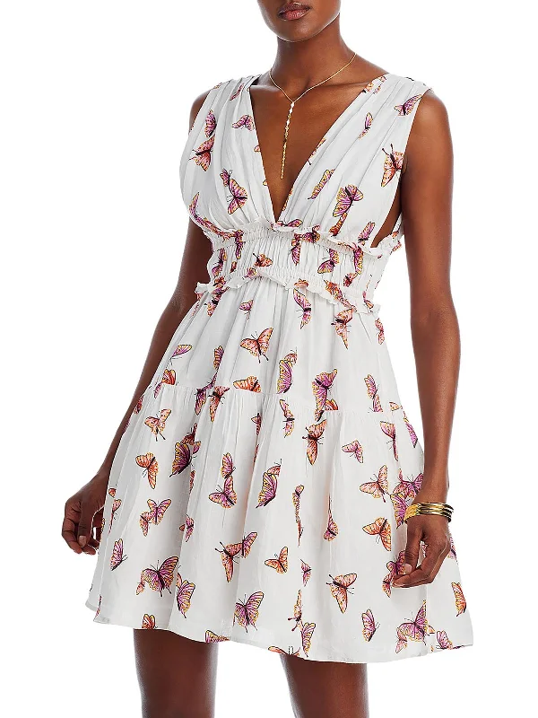 Victoria Womens Printed Linen Mini Dress