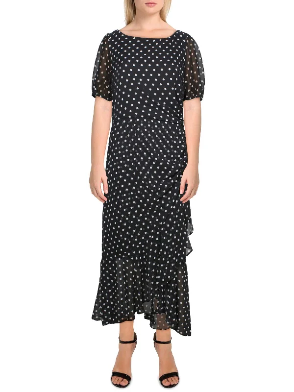 Womens Chiffon Polka Dot Maxi Dress