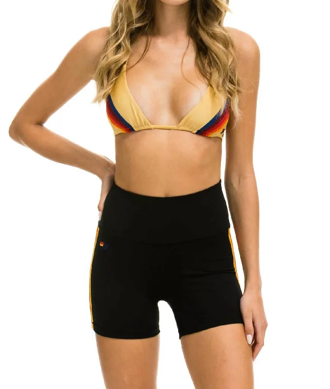 5 Stripe Rainbow 4 Inch Hi-Rise Biker Short In Black