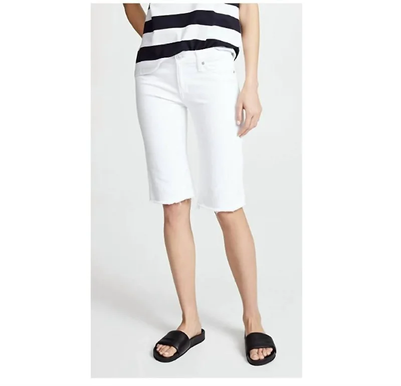 Amelia Raw Hem Knee Bermuda Shorts In White