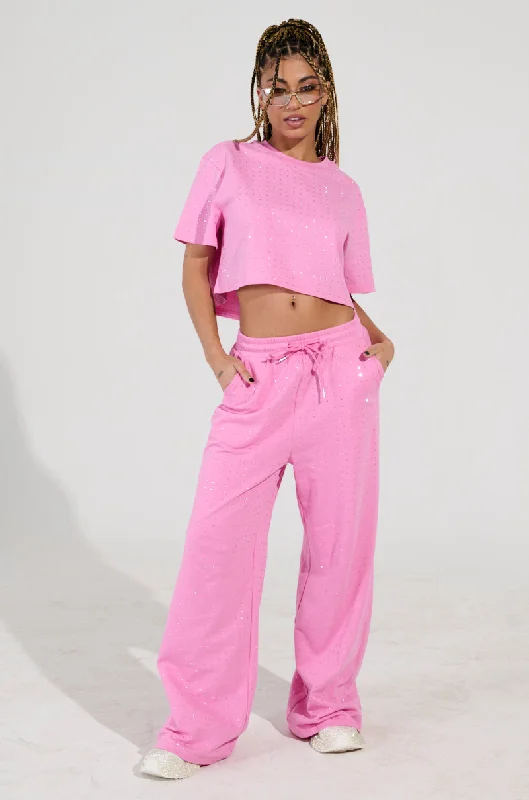 BLOSSOM RHINESTONE EMBELLISHED SWEATPANT IN PINK