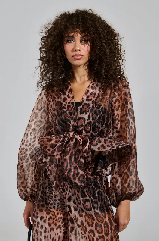 CHEETAH GIRL TIE FRONT BLOUSE