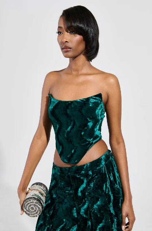 GREEN WITH ENVY VELVET CORSET TOP