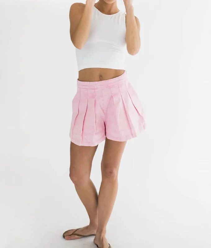 Iris Pleated Cotton Twill Denim Shorts In Pink