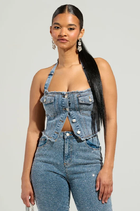 JOLIE RHINESTONE EMBELLISHED DENIM CORSET