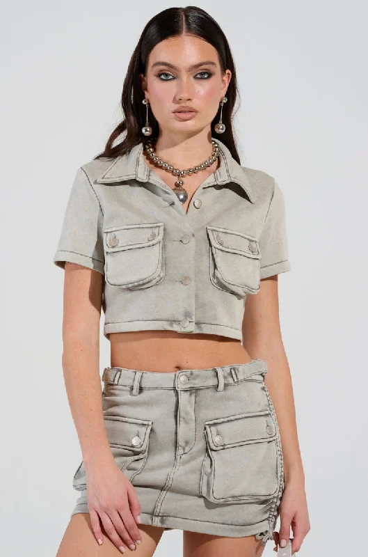 TATIANA MINERAL WASHED CROPPED BUTTON DOWN