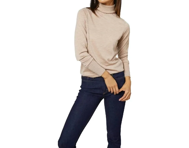 Alida Turtleneck Sweater In Heather Oatmeal