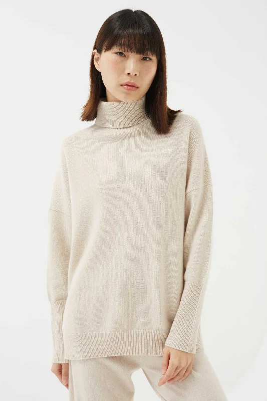 Bone Cashmere Rollneck Sweater