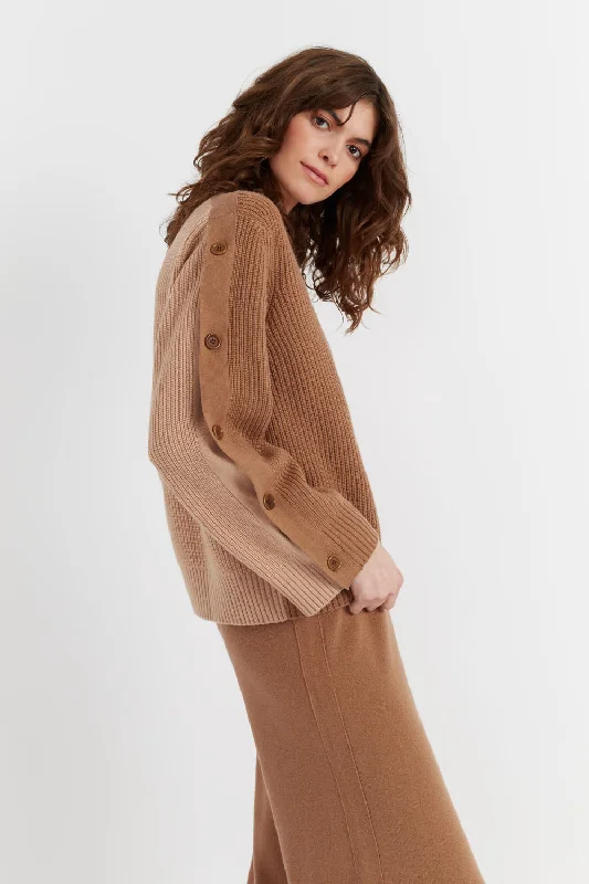 Camel Wool-Cashmere Bessie Button Sweater