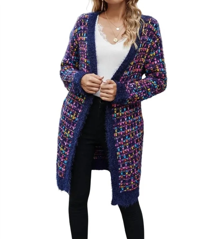 Fuzzy Rainbow Cardigan In Purple