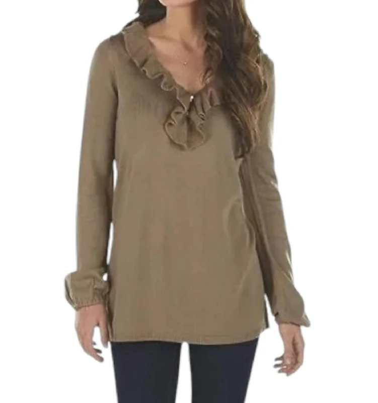 Laura Ruffle Sweater In Tan