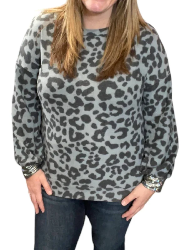 Leopard Cross Back Sweater In Gray