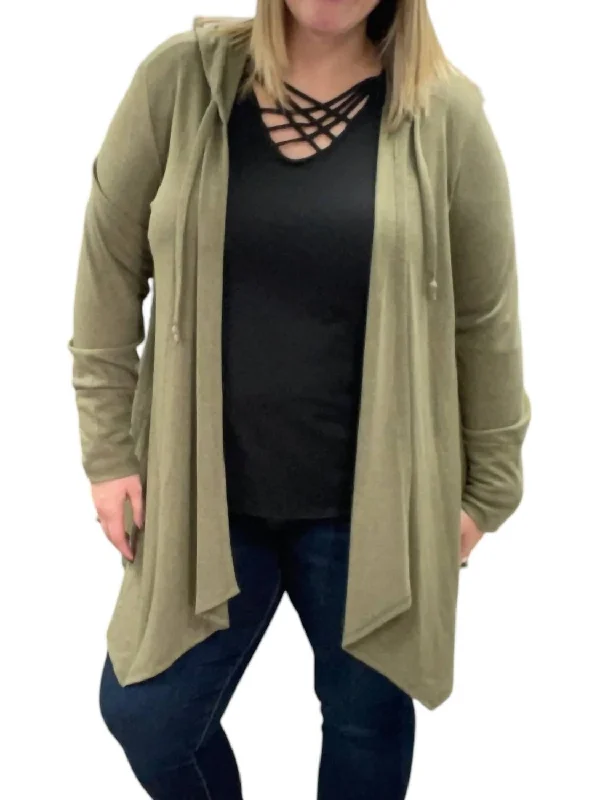 Long Sleeve Hooded Cardigan In Olive