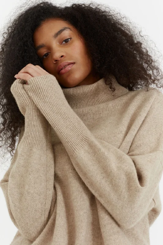 Oatmeal Cashmere Rollneck Sweater