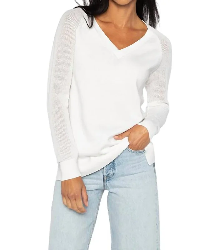 Openwork Sleeve Sweater Top In White