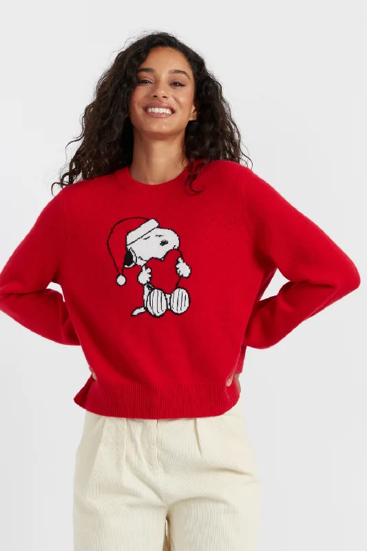 Red Wool-Cashmere Snoopy Santa Sweater