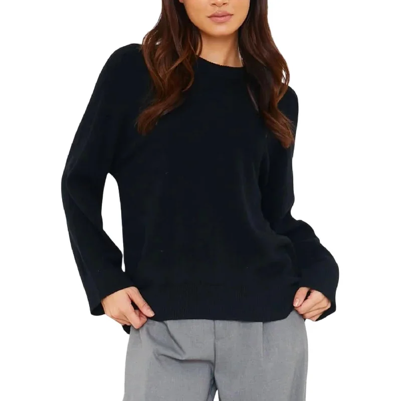 Saddle Shoulder Rib Knit Sweater In Black