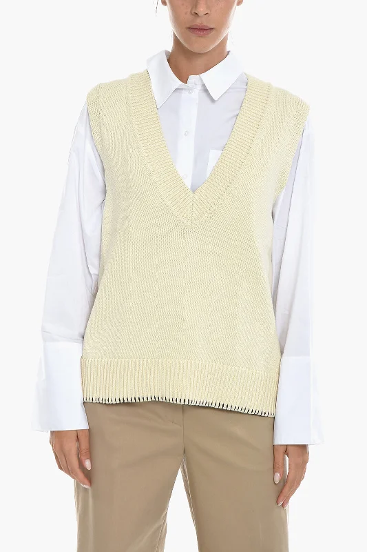 Samsoe Samsoe V-Neck KRISTA Knitted Vest with Contrasting Stitching