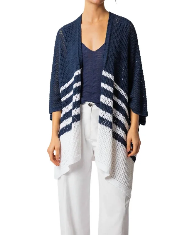 Striped Knit Jacket In Navy/white