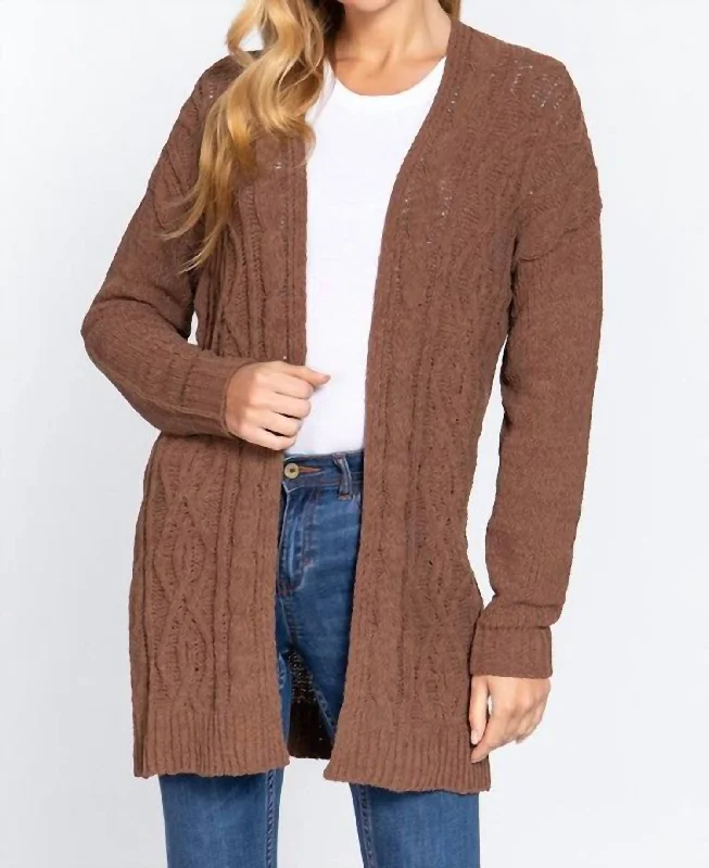 Sutton Chenille Cardigan In Brown