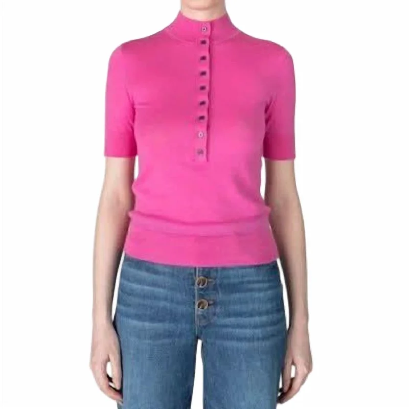 Violette Cashmere Button Up Mockneck Top In Macron