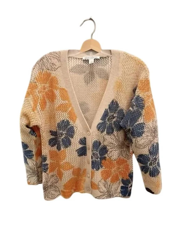 Women's Floral Mesh Cardigan In Cappuccino Combo